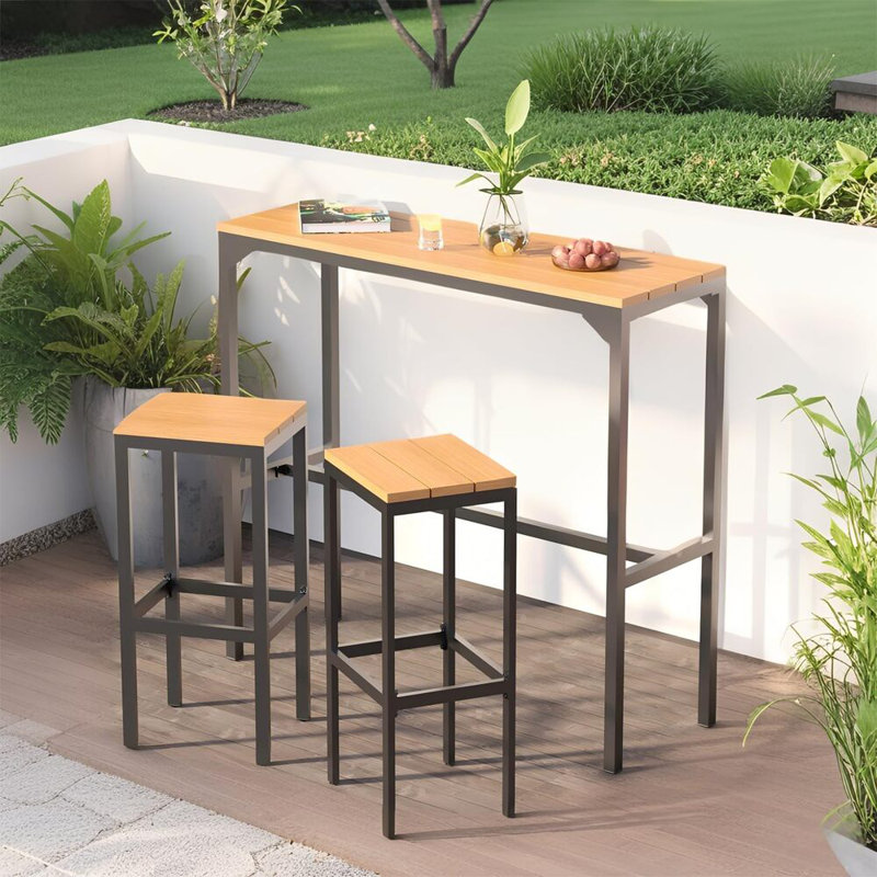 3 Pieces Outdoor High Top Table And Chairs Metal Bar Set