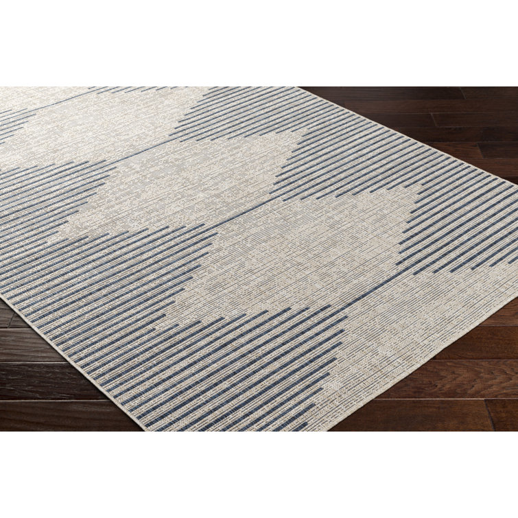 Isidro Geometric Blue and Taupe Indoor/Outdoor Area Rug