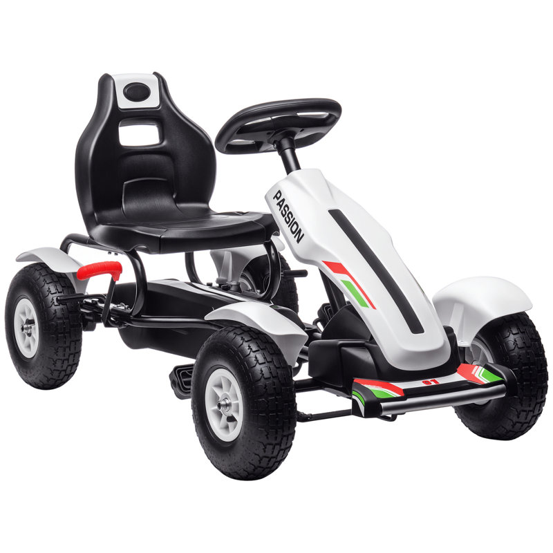 HOMCOM Pedal Go Kart for Kids, Adjustable Seat, Ages 5-12 Years, White