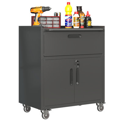 29.5'' W Metal Garage Tool Storage Cabinet on Wheels with 1 Drawer,Black