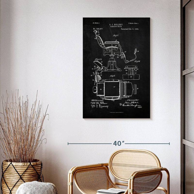 Barber's Chair Vintage BW - impression sur toile tendue, H 39 po x l 26 po x P 1,25 po