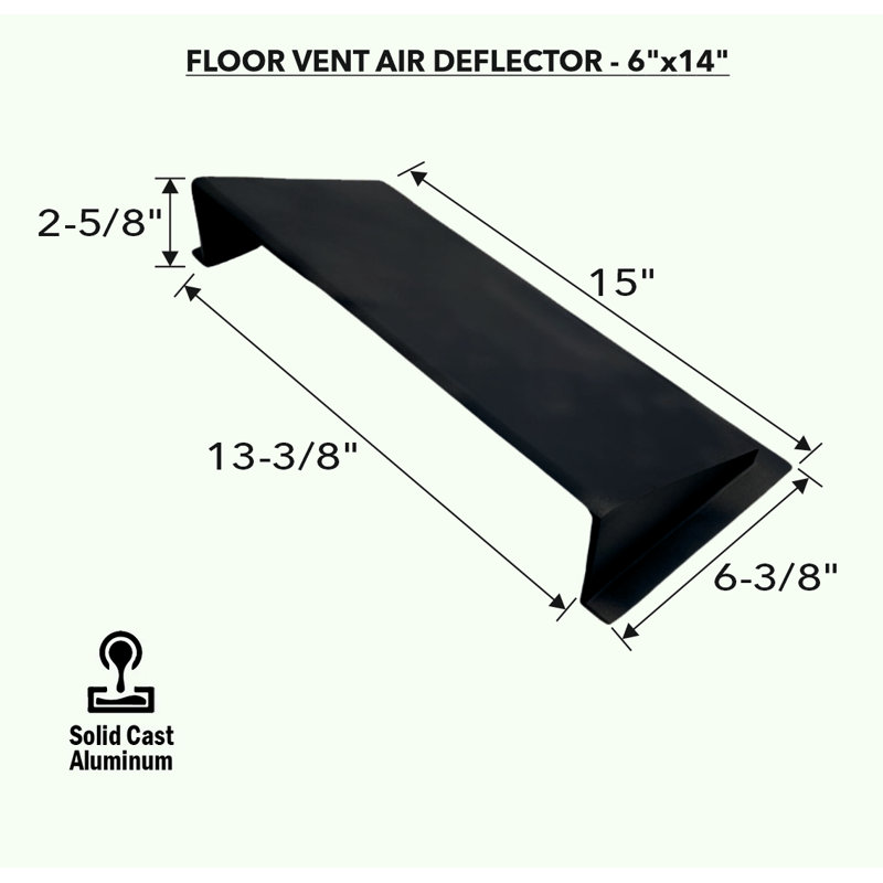 Solid Metal 6"X14" Deflector Unbreakable Cast Aluminum | Air & Heat Diverter, Black