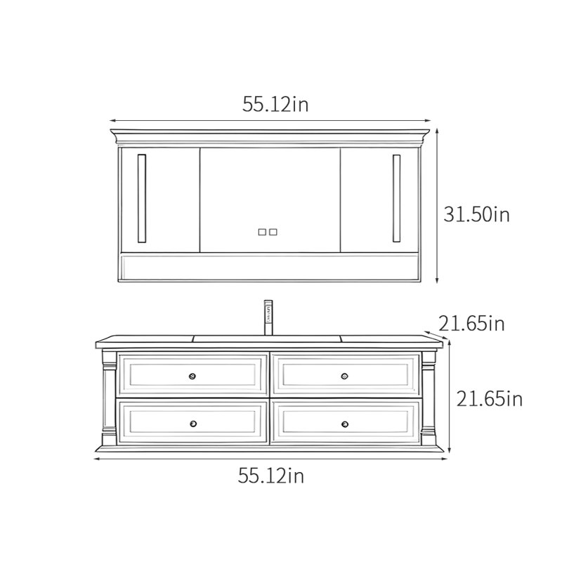 Retro simple American-style bathroom cabinet, 55", Black