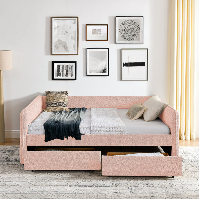 Canapé-lit capitonné Daybed, Grand lit, Rose