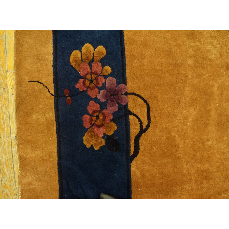 Antique Art Deco Room Size Wool Blue, Yellow / Gold / Orange Rug