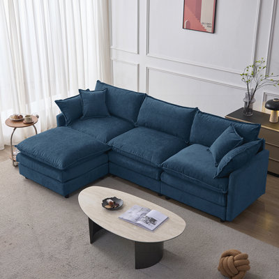 Canapé modulaire classique à trois places avec repose-pieds, revêtement en chenille douce pour plus de confort et de durabilité