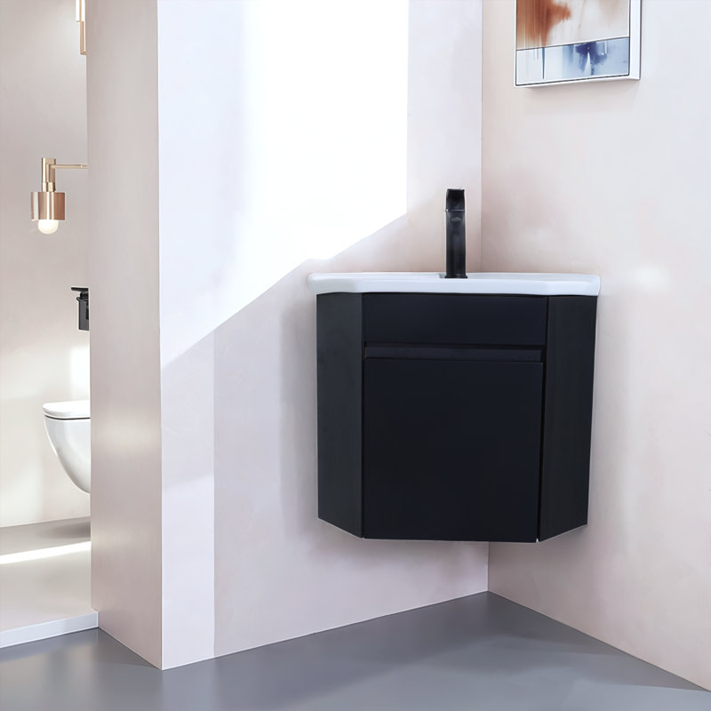 16'' Black Modern Small Corner Single Bathroom Vanity Set