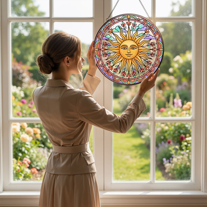 Panneau de vitrail Sun Face H 12 po, H 12 po