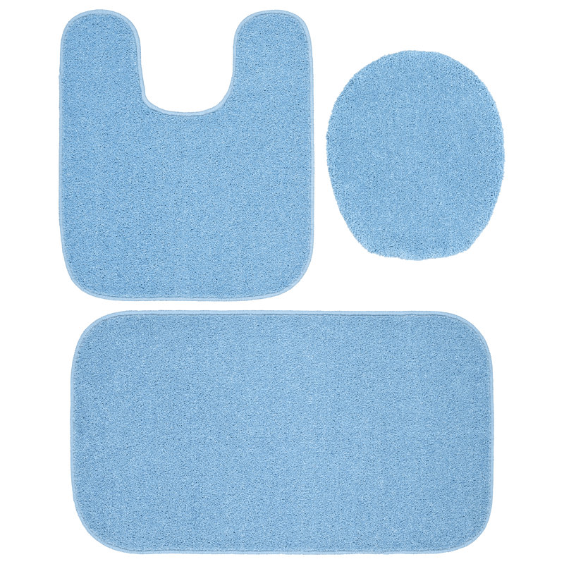Felia Nylon 3 Piece Bath Rug Set with Non-Slip Backing, Basin Blue