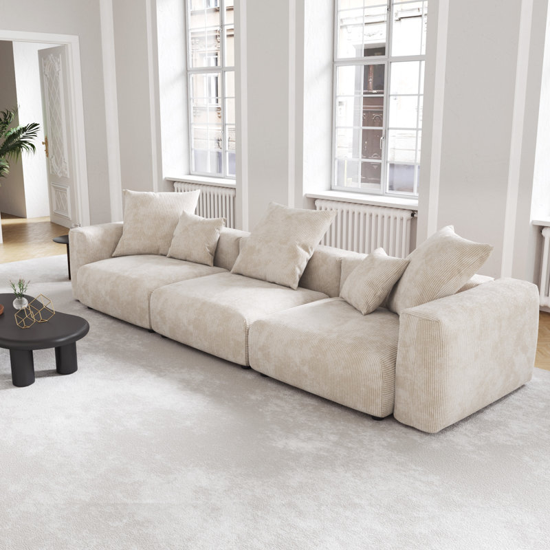 Canapé modulaire rembourré 3 places Corduroy, Velours côtelé beige