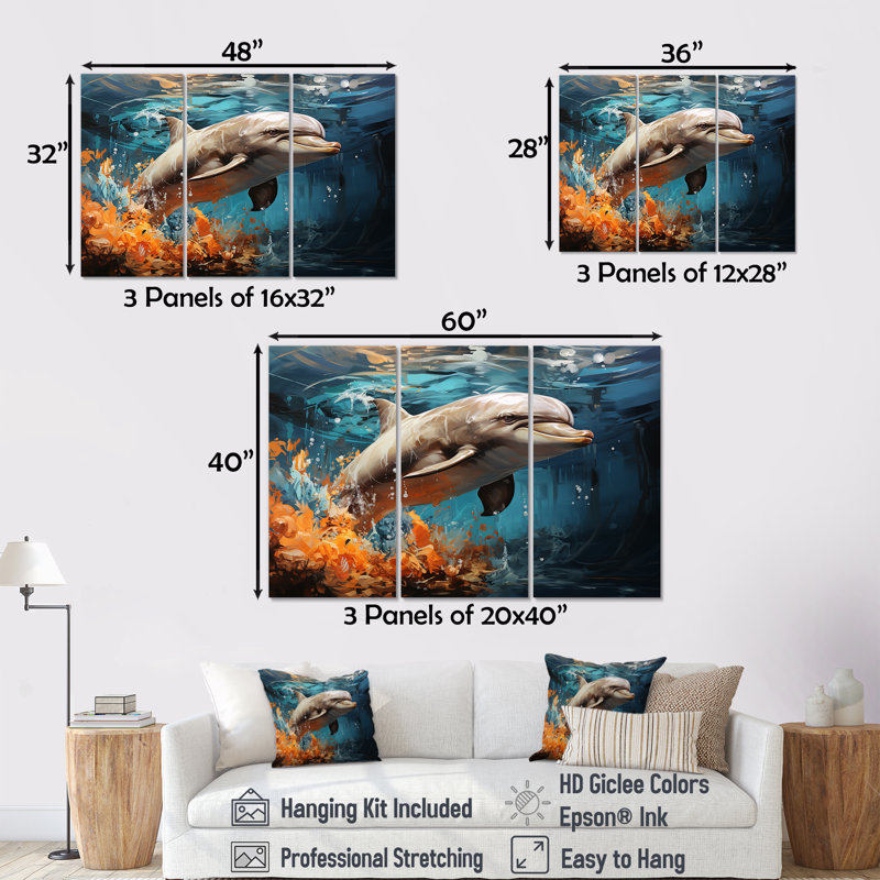 Dolphin Symphony - Animals Dolphin Wall Decor Set, 32" H x 48" W