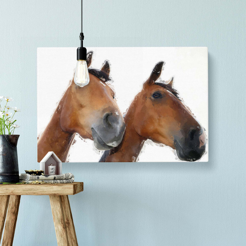 Two Chestnut Brown Horses In Abstract - Wrapped Canvas Painting, 60cm H x 91cm W x 3cm D