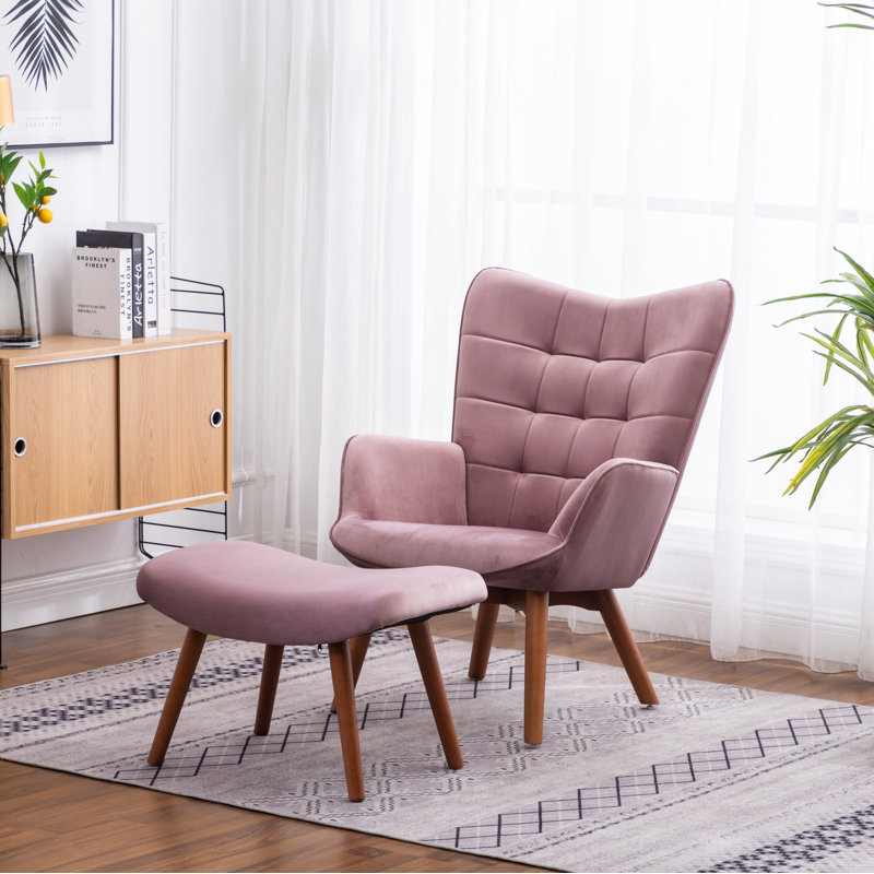 Battistina Velvet Armchair with Ottoman, Mauve