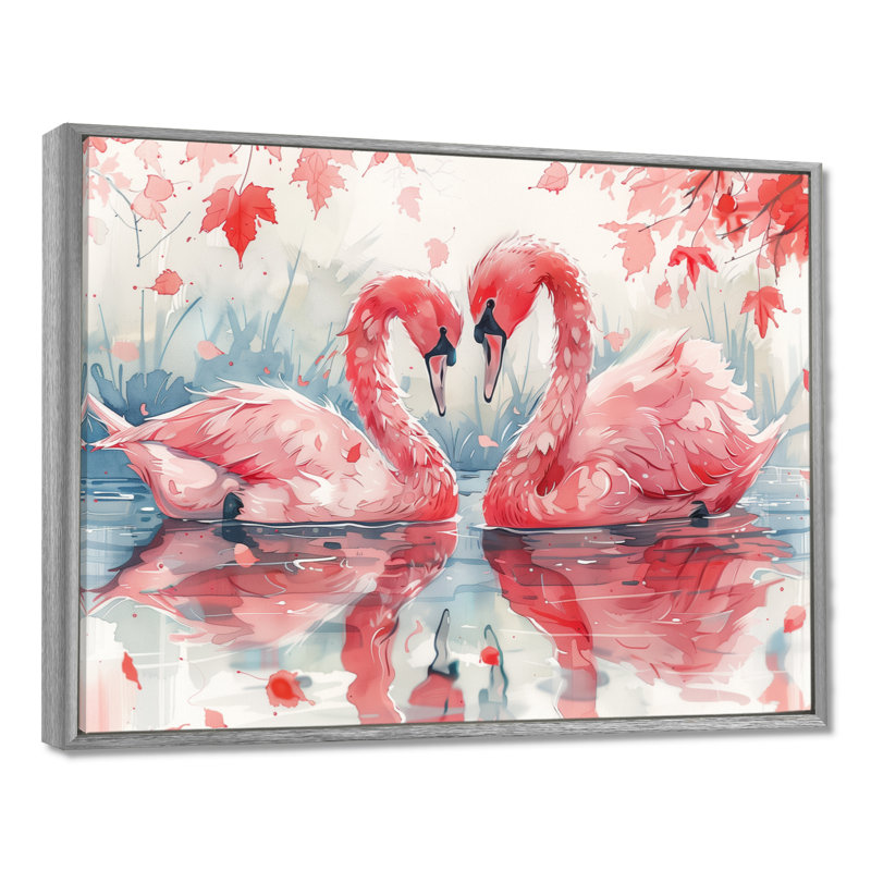 Décoration murale rose, cygne et étang blanc - animaux cygnes, H 30 po x l 40 po x P 1,5 po