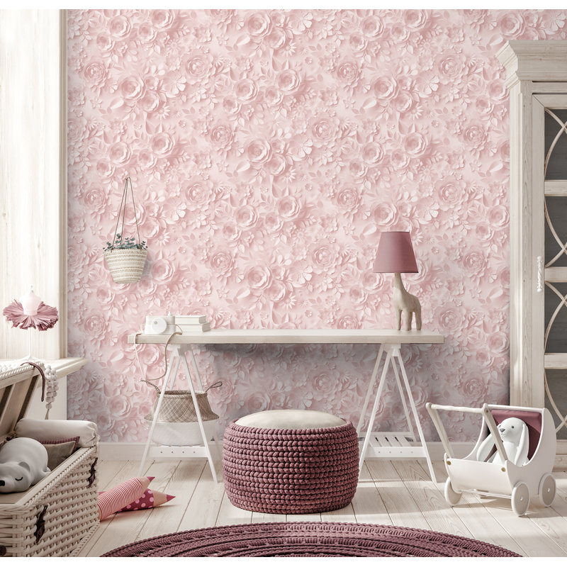 Papier peint fleurs en papier, Rose