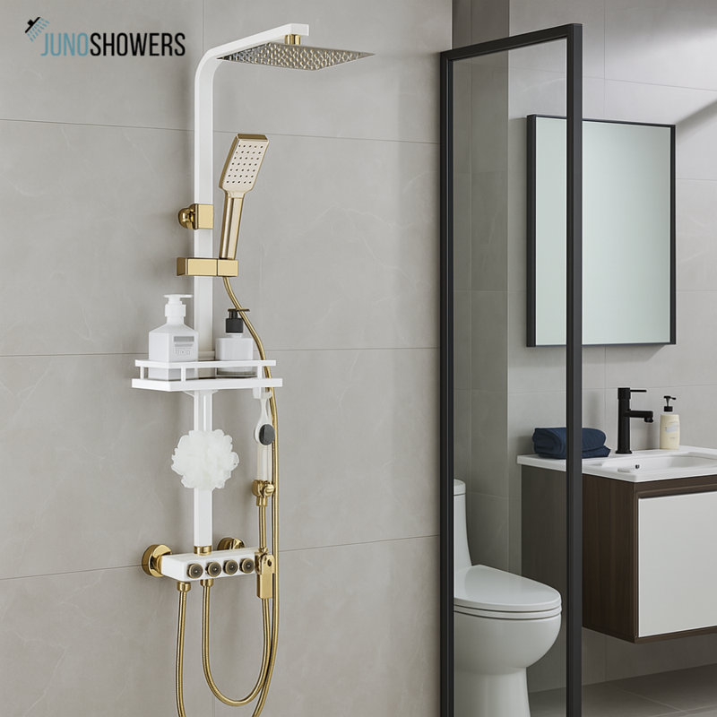 Matte Black Rainfall Ceiling Shower with Thermostatic Control and Multi-Jet Body Spray