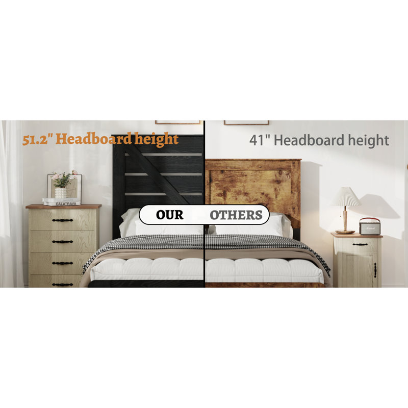 Grand lit plateforme en bois, Noir, Grand