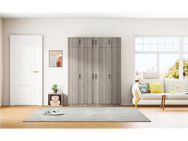 Armoire 4 portes avec 1 tiroir et armoire supérieure, Marron clair
