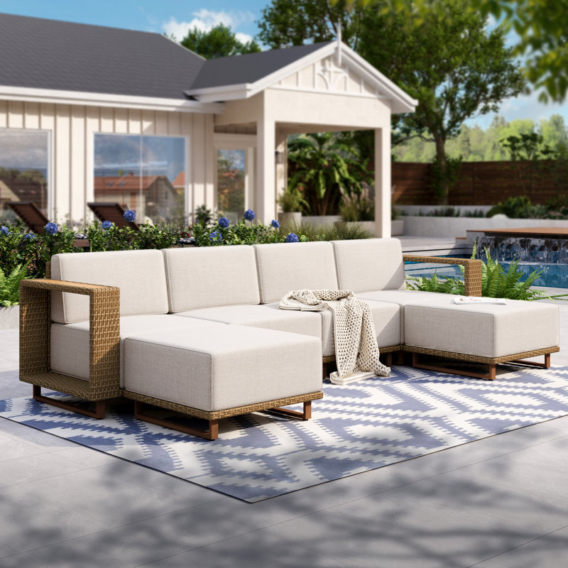 6-Person Modular Wicker Patio Furniture Set U-Shaped With Thick Cushions