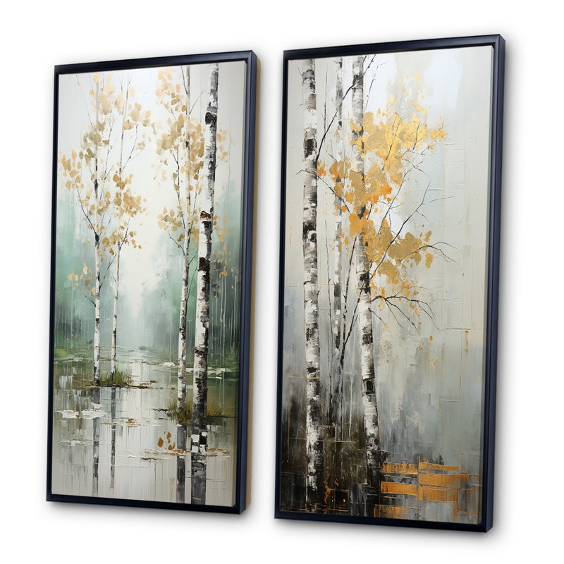 Ensemble d'art mural Birch Woods, ensemble de 2 pièces - Birch Woods Ethereal Elegance, Cadre noir, H 40 po x l 40 po