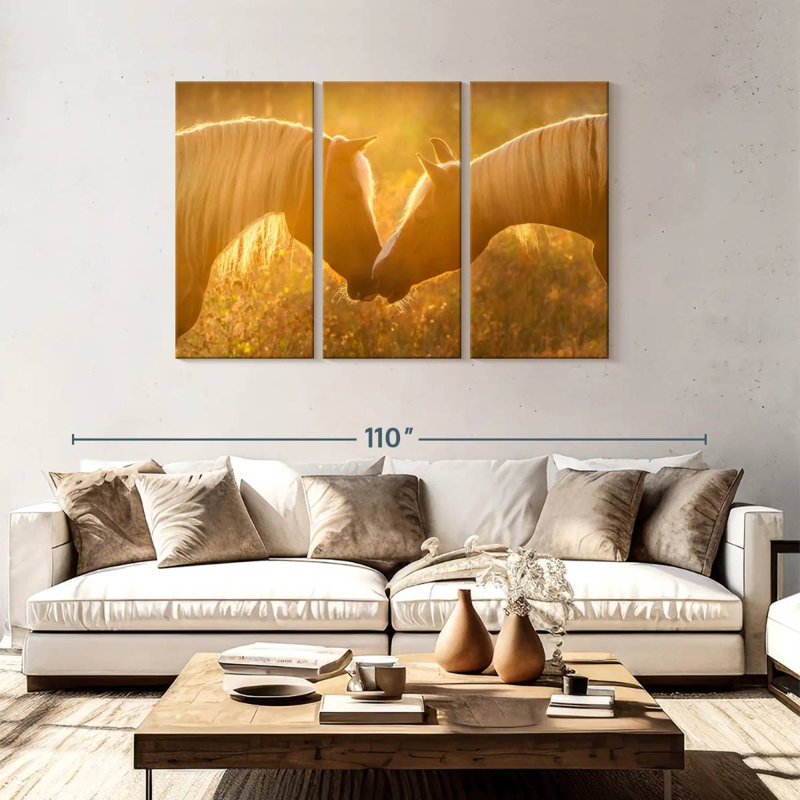 Hardie, coucher de soleil romantique, chevaux, H 48 po x l 74 po