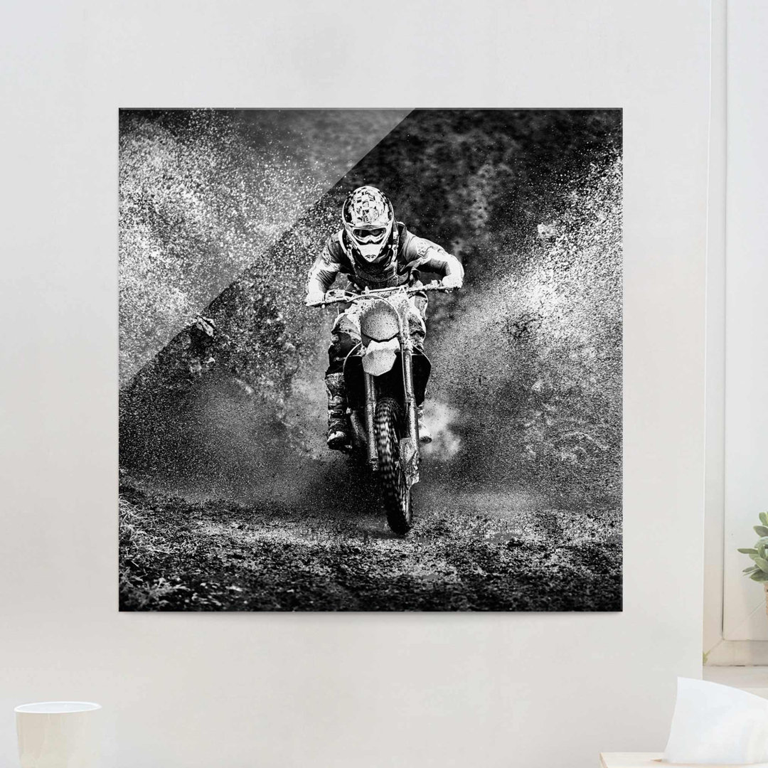 Glasbild Motocross im Schlamm