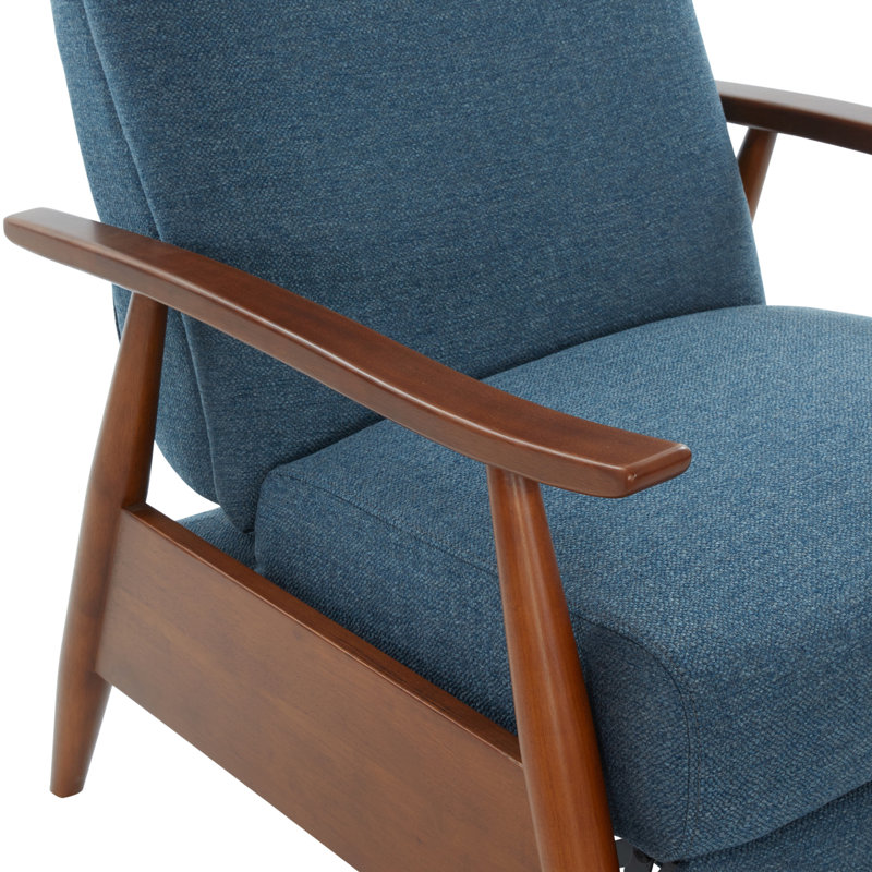 Fauteuil inclinable à accoudoirs en bois en tissu performance, Bleu