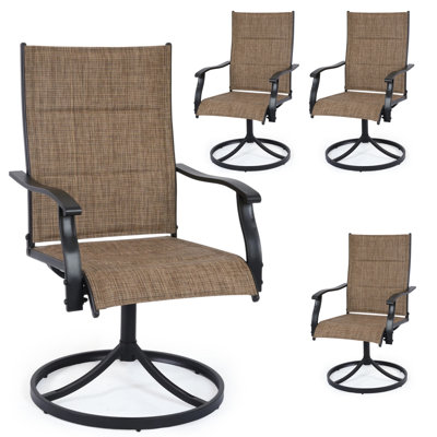 Patio Swivel Chairs Set of 4, Outdoor Dining Chairs High Back, All-Weather Textilene Swivel Rocker Chair for Lawn Porch Garden, Brown