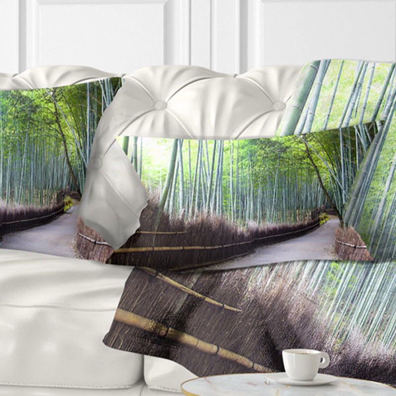 Kyoto Bamboo Forest Pathway - Forest Printed Throw Pillow