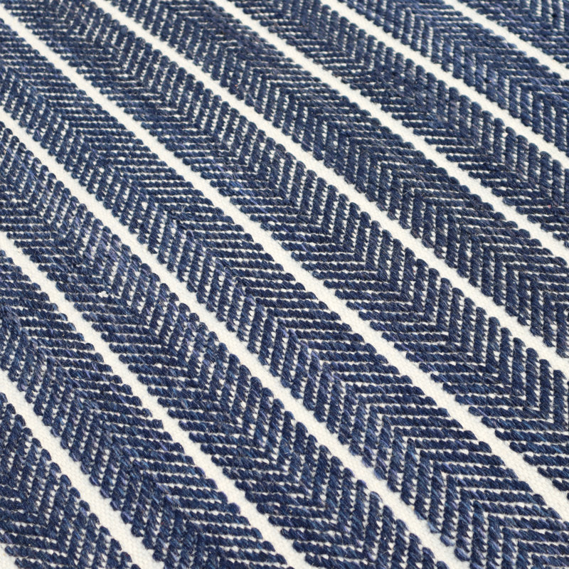 Coastal Directional Striped Flatweave Blue/White Wool Area Rug By Tufty Home, Rectangle 2' x 3'