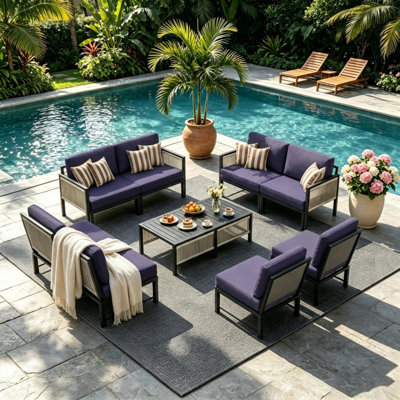 Patio Furniture Set 8 Seats Outdoor Sectional Couch With Coffee Central Table