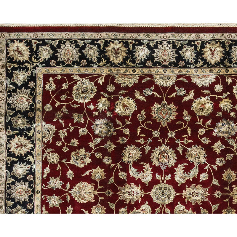 Tapis rouge et noir noué à la main de haute qualité