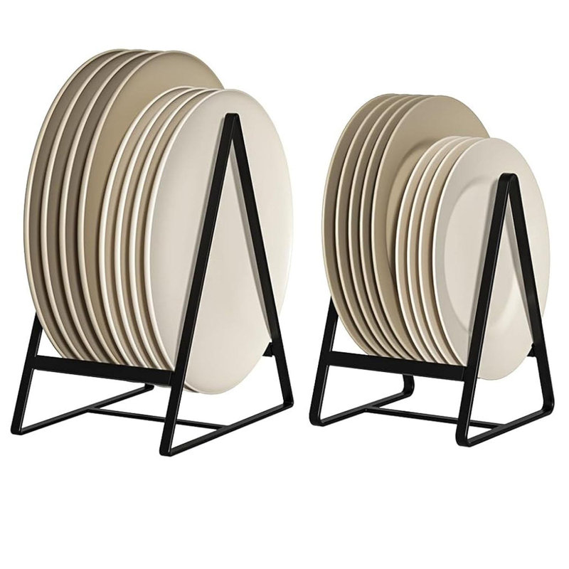 Triangle Plate Holder Organiser 2-Pack – Heavy-Duty Metal Dish Racks For Kitchen Cupboard & Countertop | Space-Saving Plate Stands (Black)
