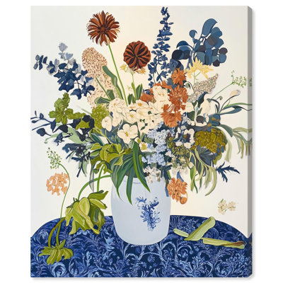Dahlia Dream in Delft Blue Canvas Modern Farmhouse by Art Remedy