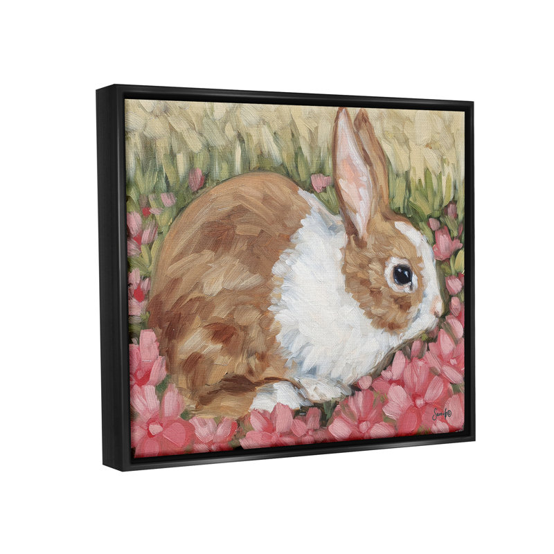 Bunny Pink Spring Blossoms - Peinture, H 25 po x l 31 po x P 1,7 po, Cadre flottant noir de jais