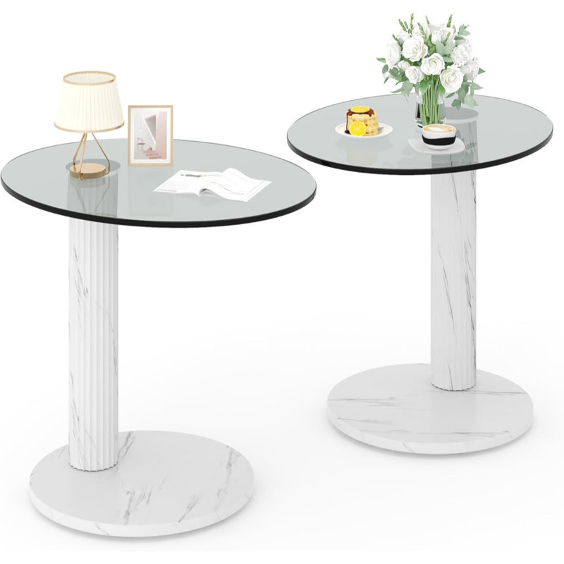 Ensemble de 2 tables de bout de 22 pouces pour table en verre, table de bout ronde moderne en verre trempé, table basse ronde en verre, petite table convenant au salon, au café, à la maison et au bureau