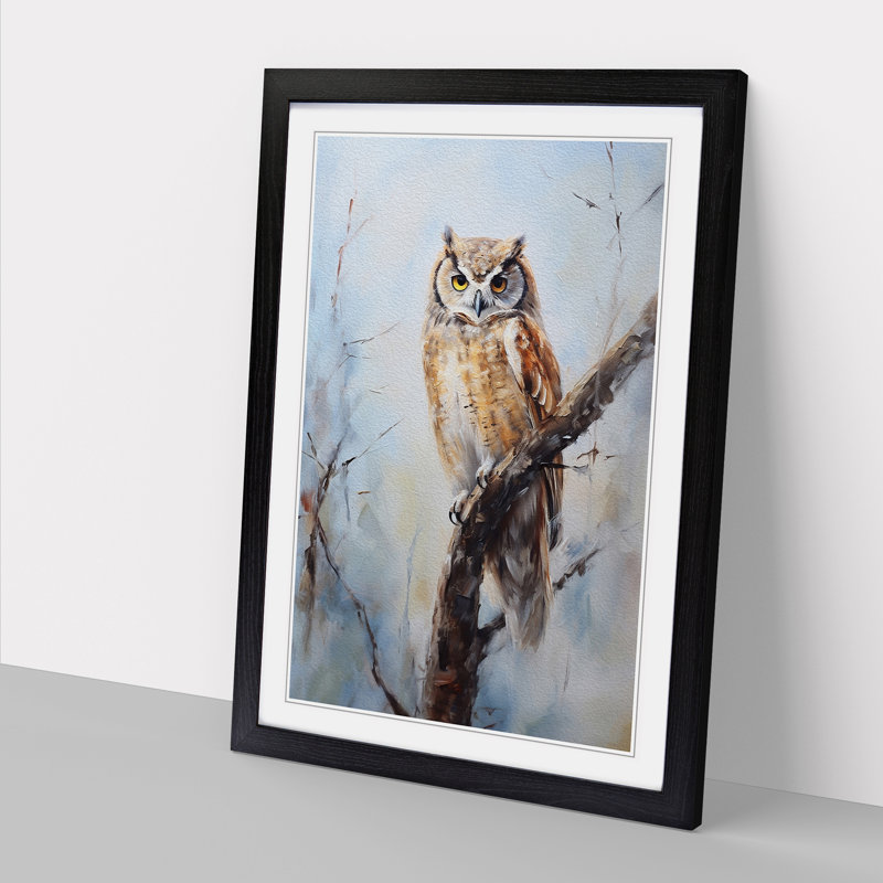 Owl Gestural - Single Picture Frame Print on Wood, Black Framed, 46cm H x 34cm W x 2cm D