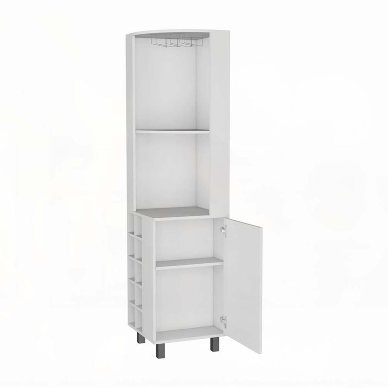  Bar d'angle avec porte-verres et porte-bouteilles, Blanc