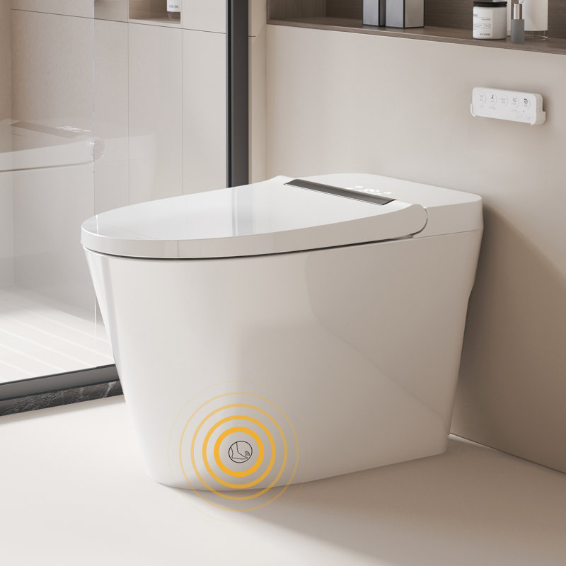 Toilette intelligente avec bidet Luoware Smart, bidet allongé moderne avec chasse d'eau automatique, capteur de pied, siège chauffant, eau chaude et sécheuse, affichage DEL, veilleuse, réservoir d'eau intégré