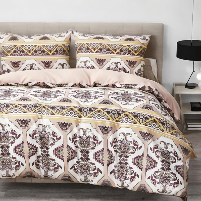 Vintage Baroque Blush Reversible Duvet Cover Set, Full Duvet Cover + 2 Standard Pillowcases