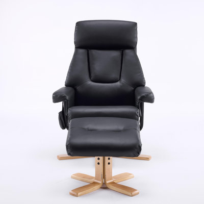 26" Contemporary PU Recliner And Ottoman With Swiveling Metal Base
