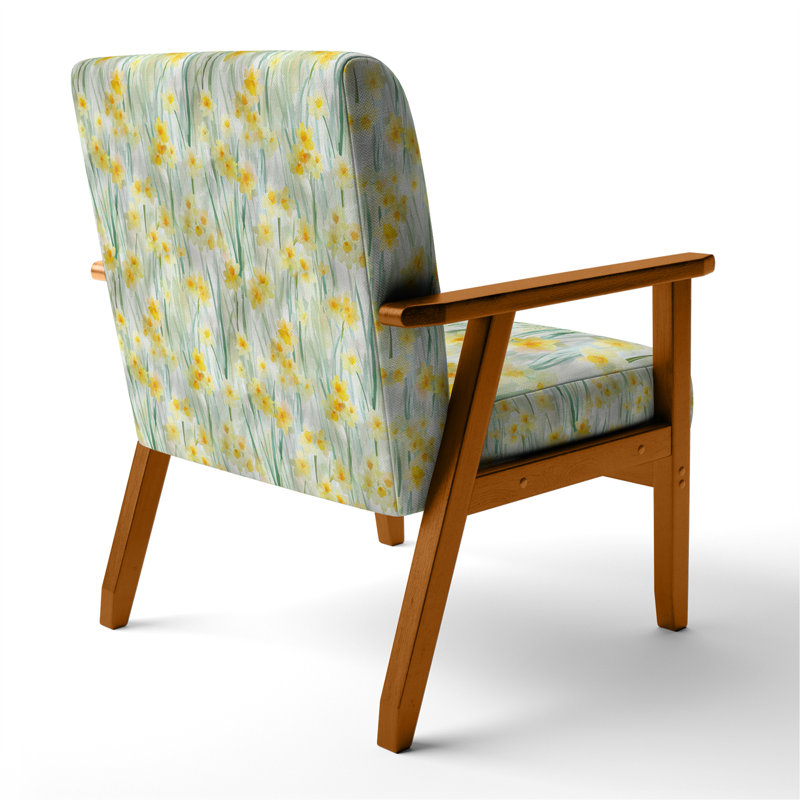 Chaise rembourrée Floral, Accoudoirs carrés bruns