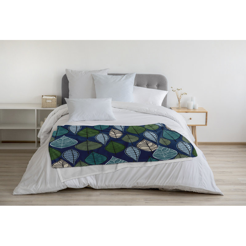 Autumn Leaves Fall Throw Blanket, 60" W x 80" L, Navy