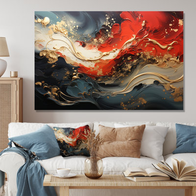 Red And Gold Marble Fire VI - Abstract Wall Art