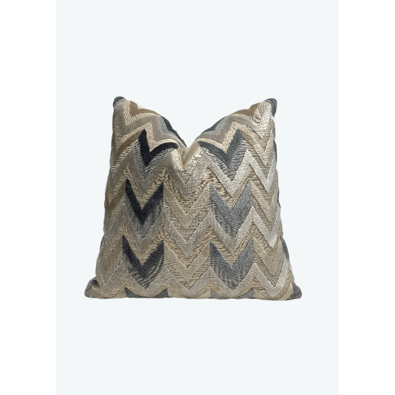 Housse de coussin en velours à chevrons, Bleu / chevron beige, H 22 po x l 22 po