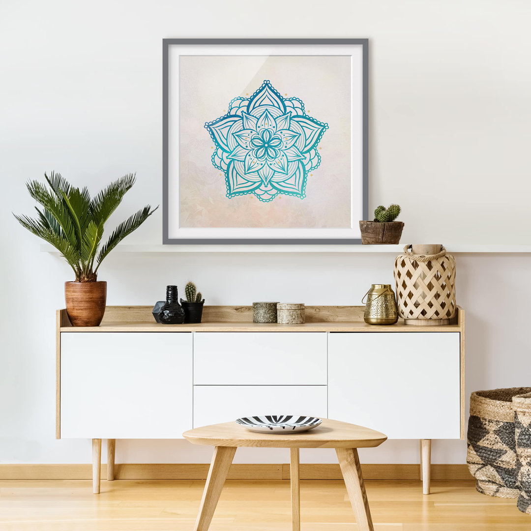 Gerahmtes Poster Mandala Illustration Mandala in Gold / Blau