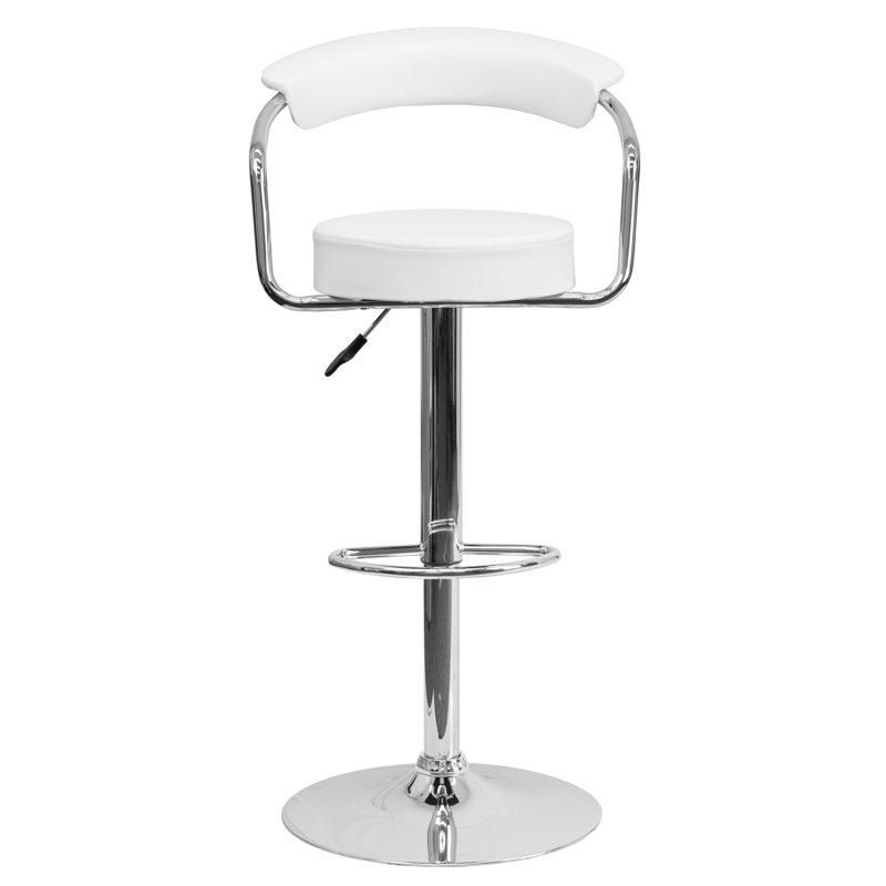 Damian Contemporary Vinyl Adjustable Height Barstool with Arms and Chrome Base, White