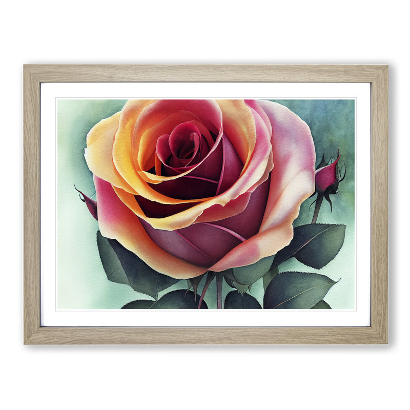 Magnificent Rose Flower 1 Piece Single Picture Frame Painting, 25cm H x 34cm W x 2cm D, Oak