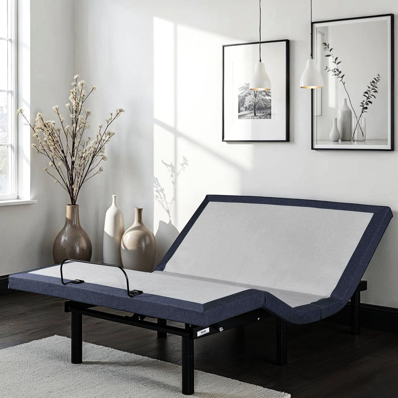 Base de lit simple TG réglable, trois modes de vibration, massage à 3 niveaux d'intensité de la tête et des pieds, positions télé / gravité zéro / salon, 2 ports, sous le conduit, retour plat à une touche, réglage, pliage central,