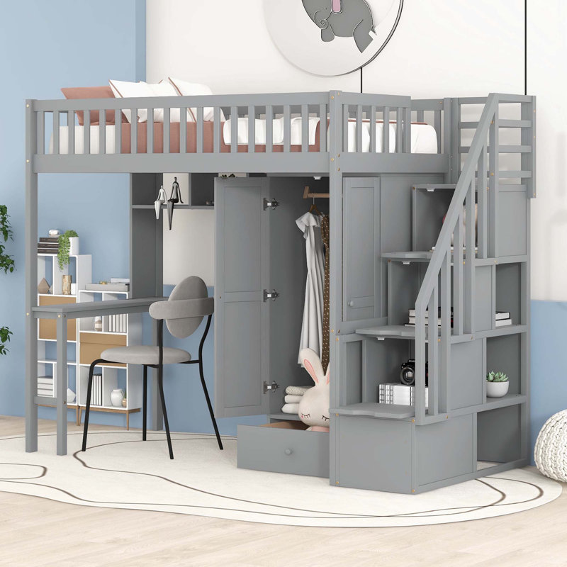 Lit mezzanine simple Hazari Kids, gris